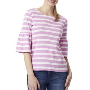 Pink Stripes Crew Neck Top Bell Sleeve S Jones New York